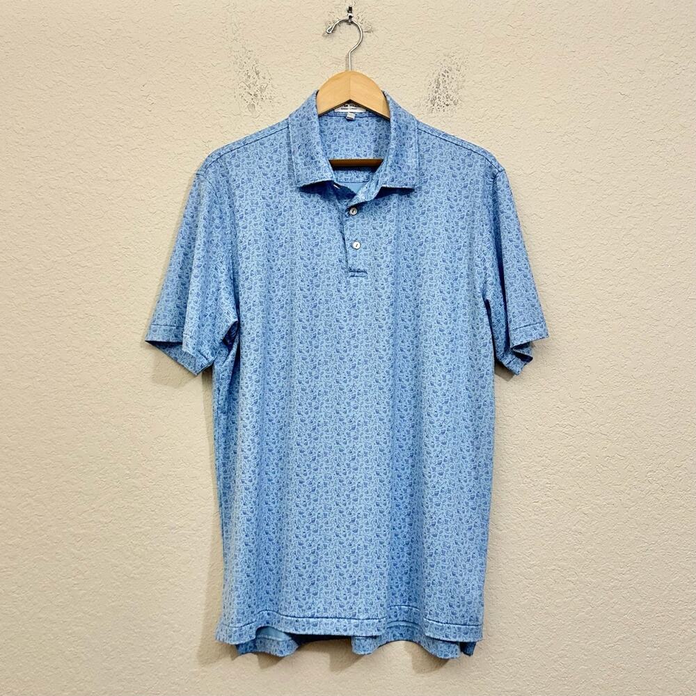 PETER MILLAR Summer Comfort Polo Shirt Light Blue Skull Print Golf Preppy